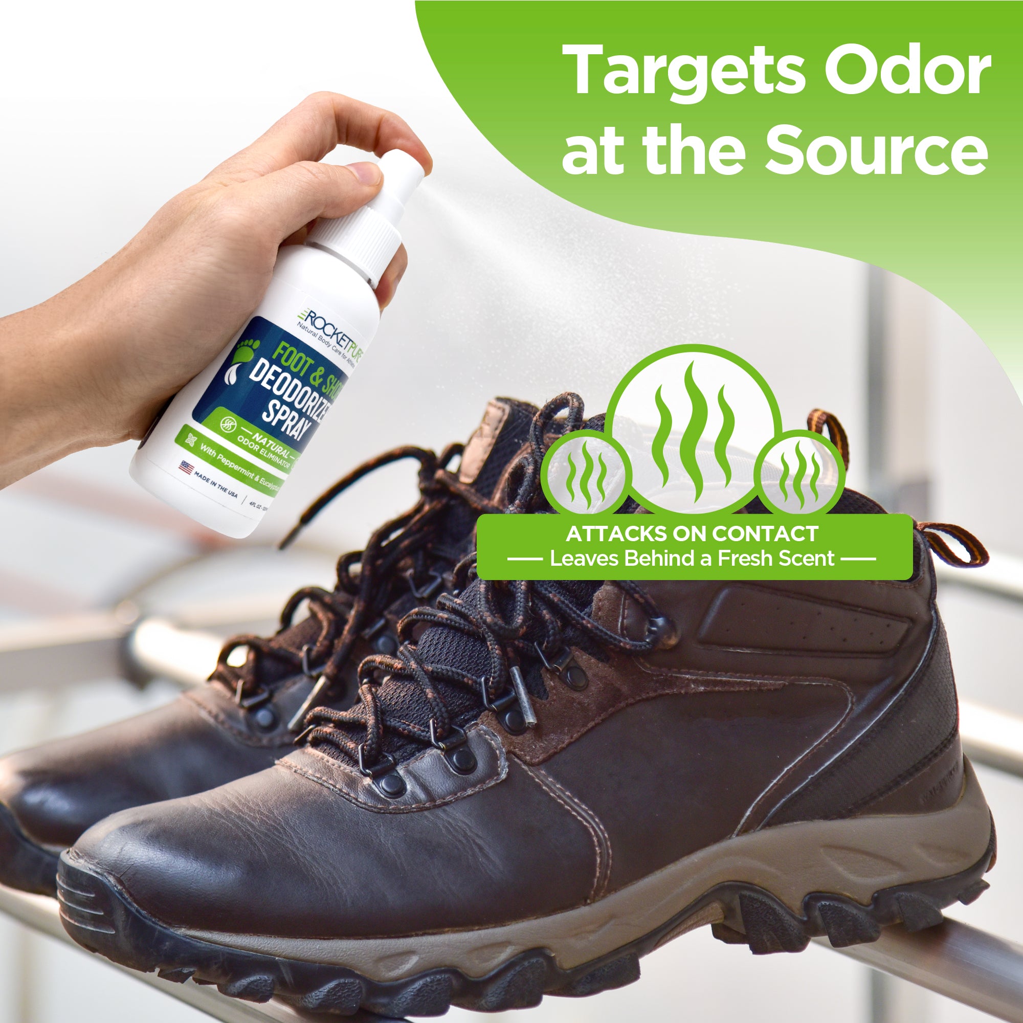 Natural Mint Foot Deodorant Spray and Shoe Deodorizer - Rocket Pure