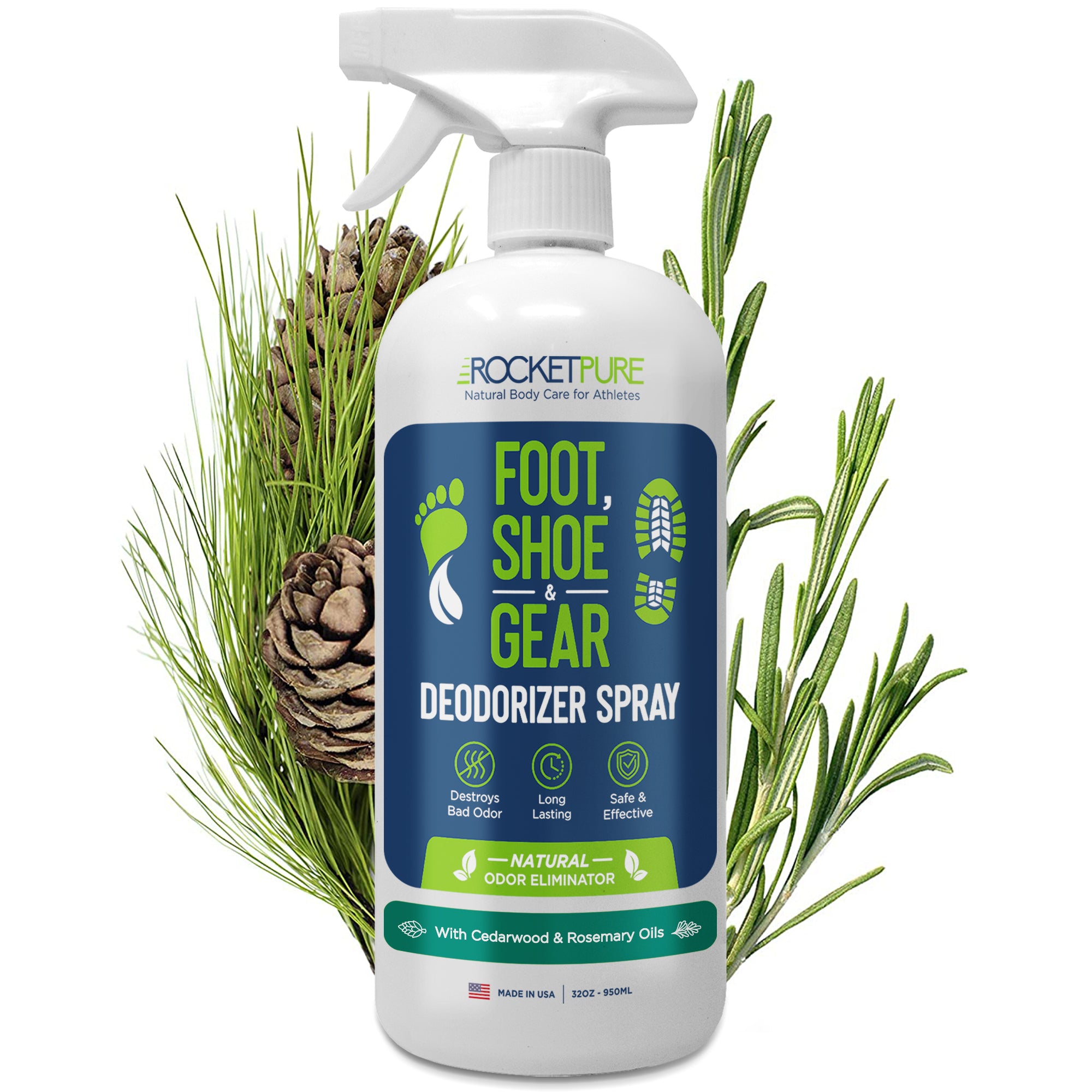 32oz Natural Foot & Shoe Deodorizer Spray Cedarwood Rocket Pure