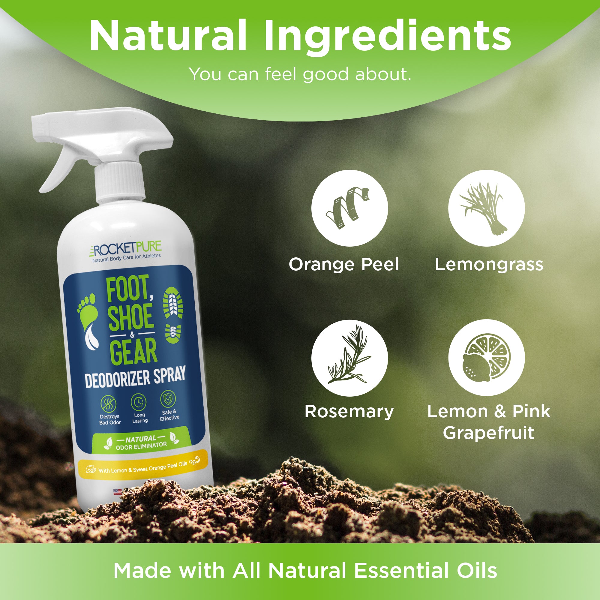 32oz Natural Foot & Shoe Deodorizer Spray - Lemon – Rocket Pure